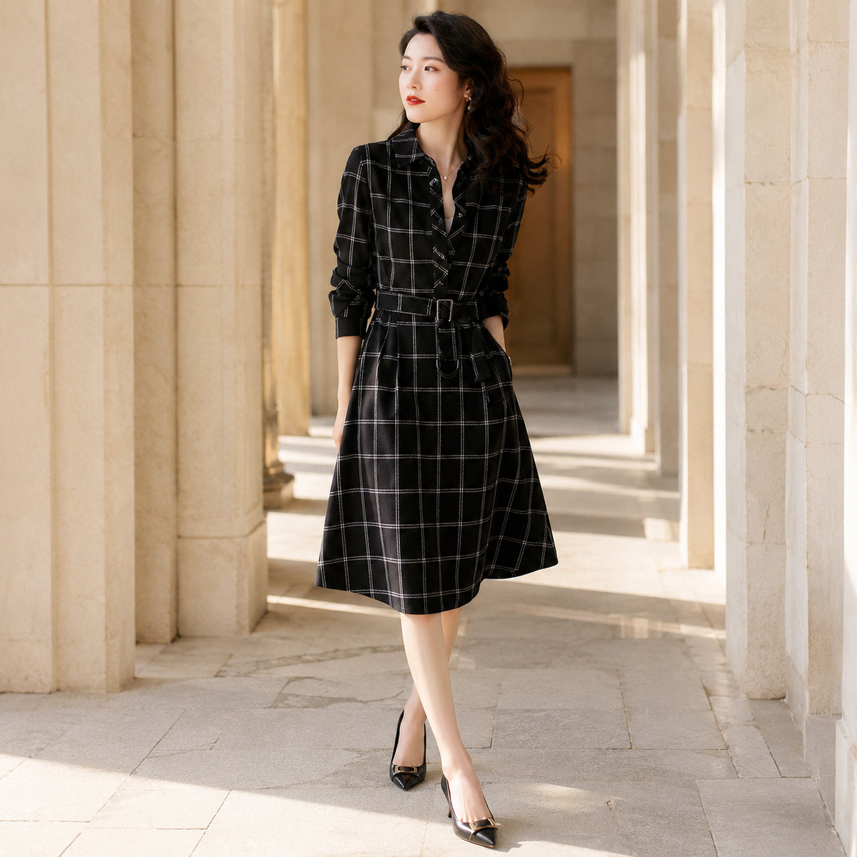 Robe Chemise à Carreaux noire - lifestyle