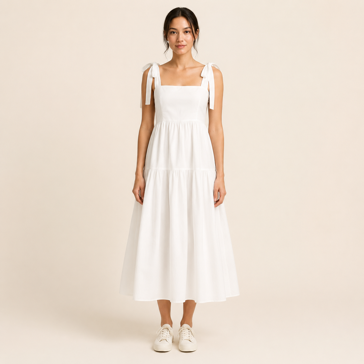 Élina Ciel — robe midi blanche à bretelles nouées