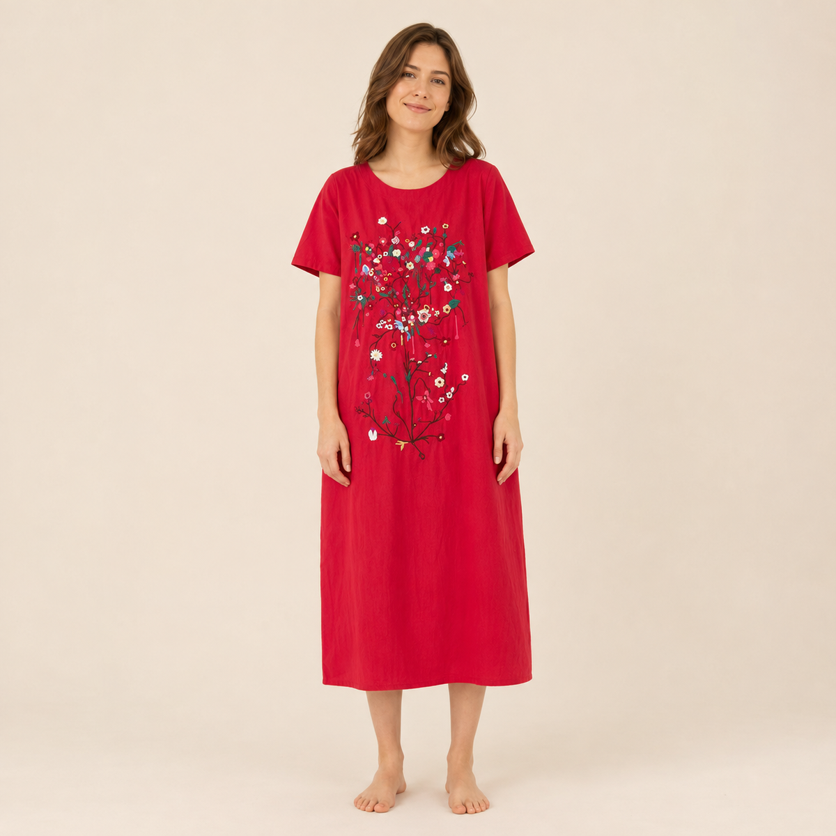 Naya Bohème — robe midi brodée rouge