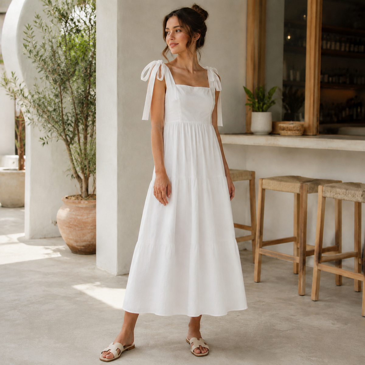 Élina Ciel blanche — look lifestyle en terrasse